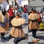 PHOTOS & VIDEO: Igbo Masquerade Kneels, Begs Buhari To Free Nnamdi Kanu