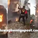 Railway Workers Attempt to Quench Fire On Train Using Leaves In Delta (Video)
