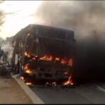 Panic As BRT Bus Goes Up In Flames In Lagos